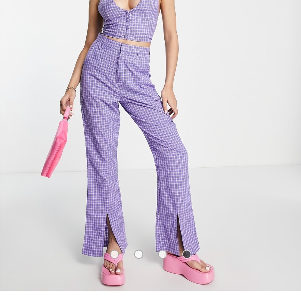 Purple Checkered Two Piece Set - Pants & Vest